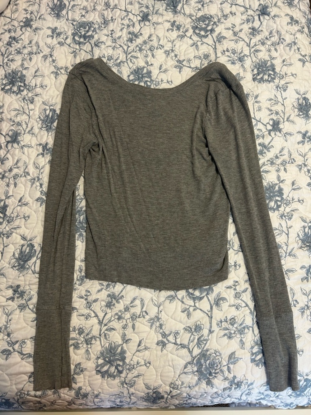 Women's Aerie Gray Ribbed Long-Sleeve Backless Top - Slim Fit